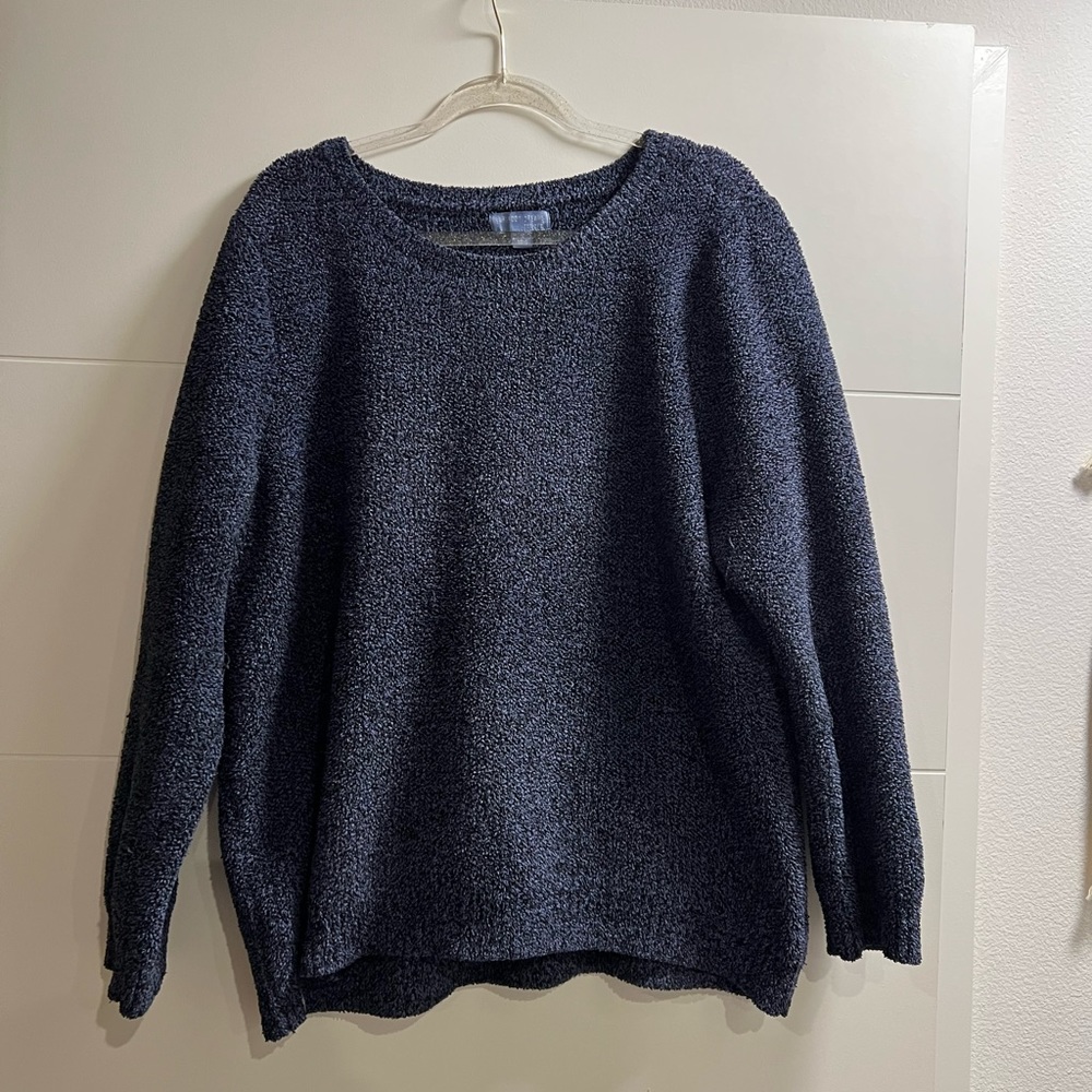 Barefoot Dreams CozyChic Lite Cable Pullover Blue Ink size 1X